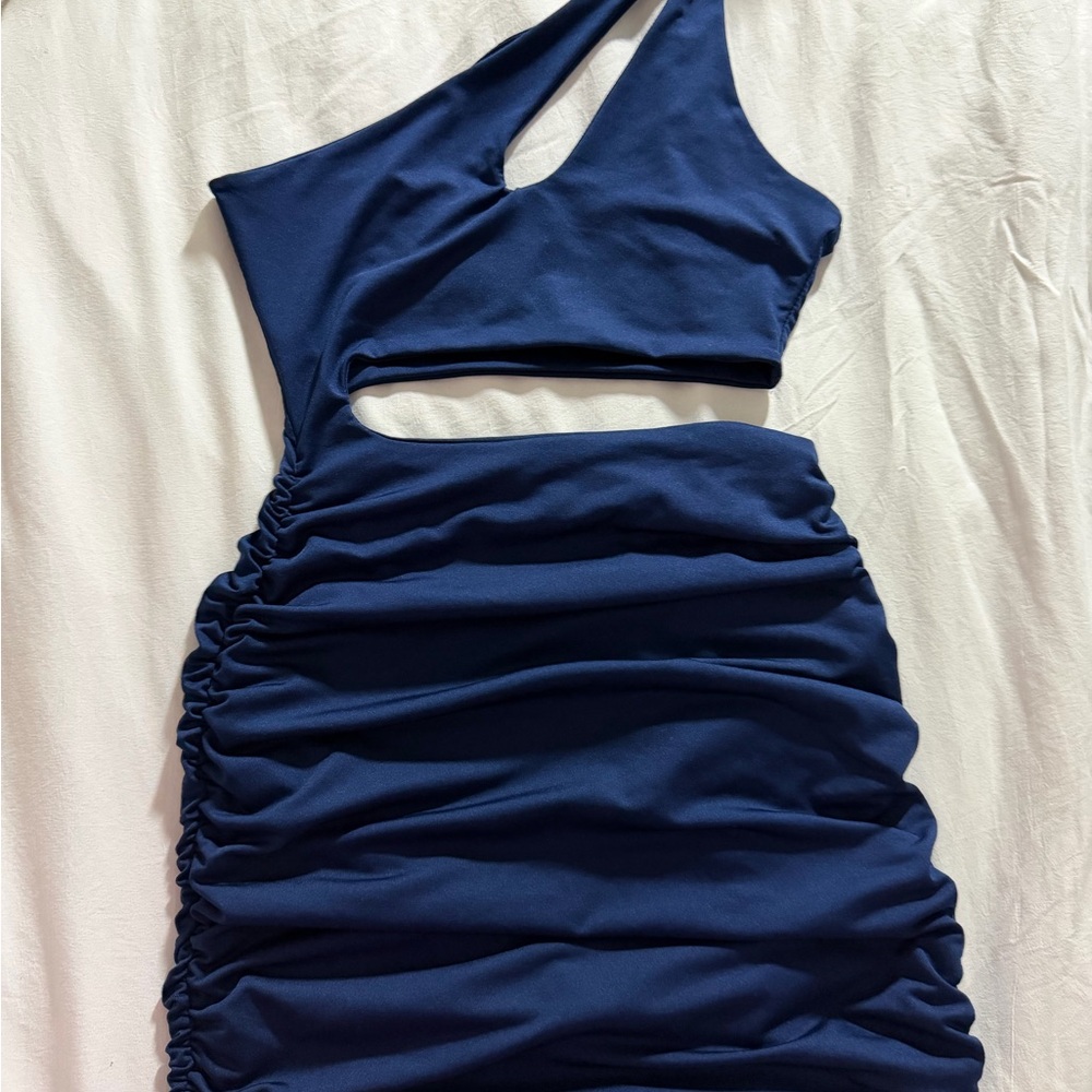 Navy Blue One-Shoulder Cutout Mini Dress